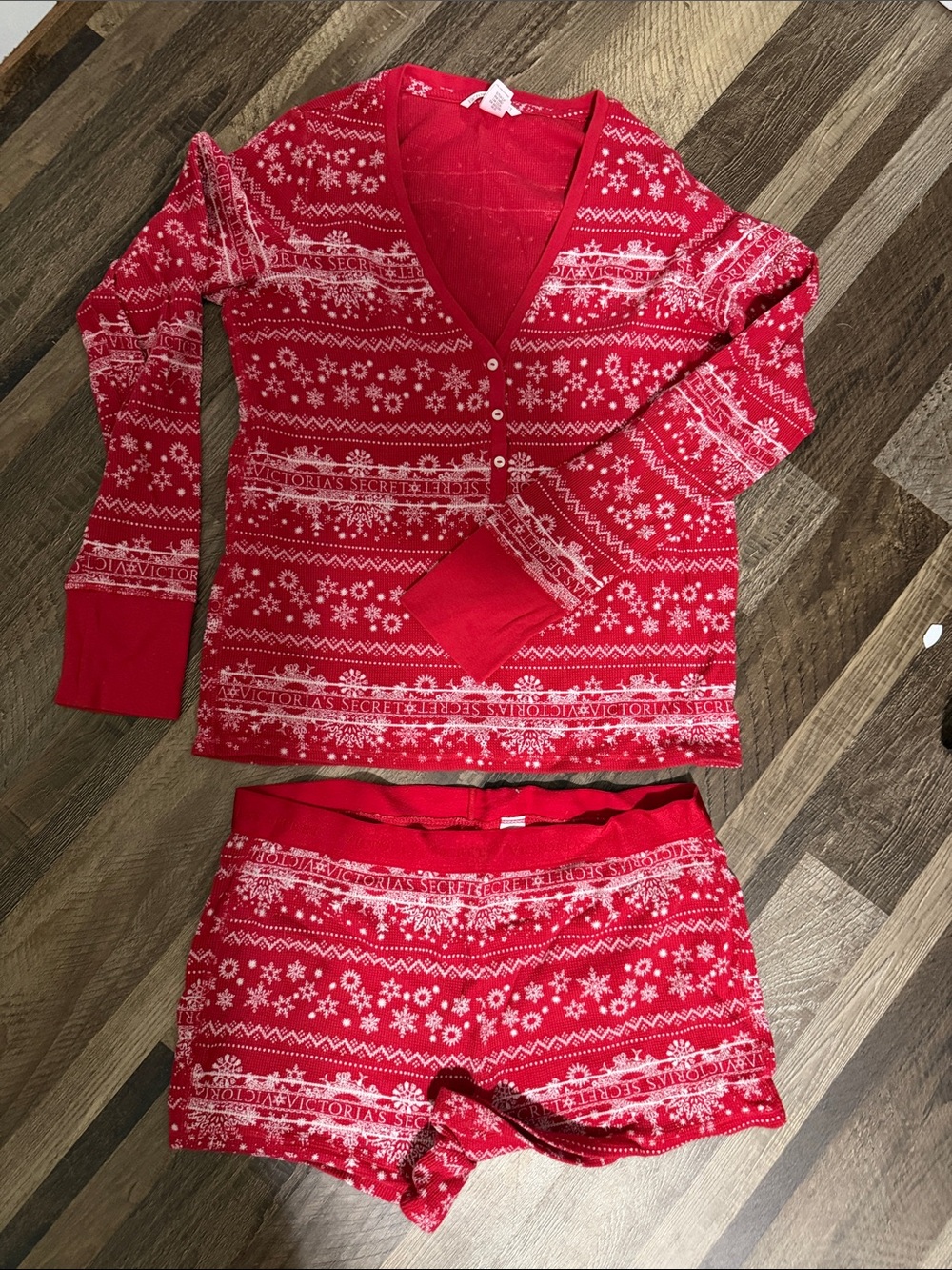 Victoria's Secret Red Fair Isle V-Neck Pajama Set with Shorts